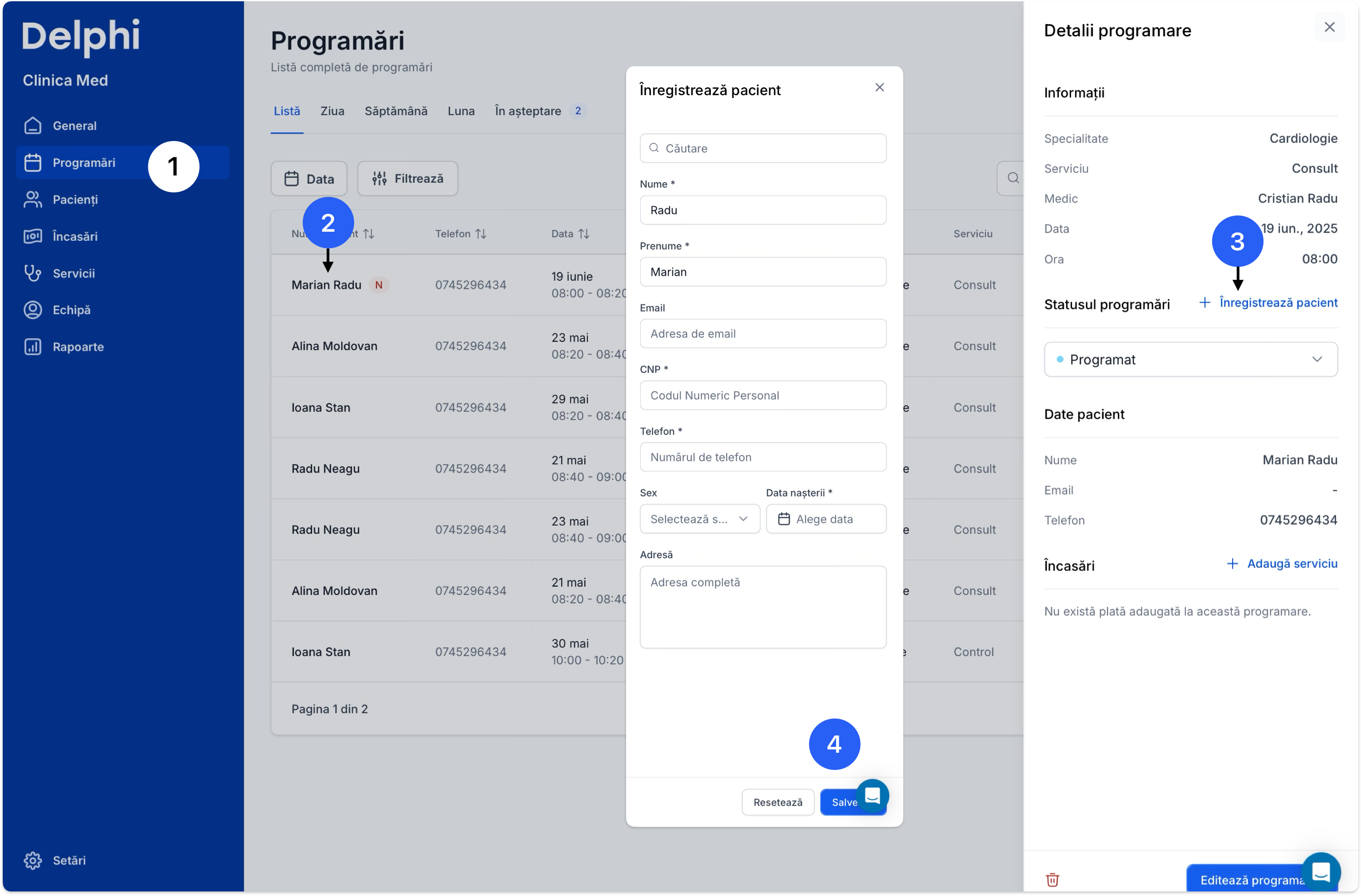 Cum înregistrez un pacient nou