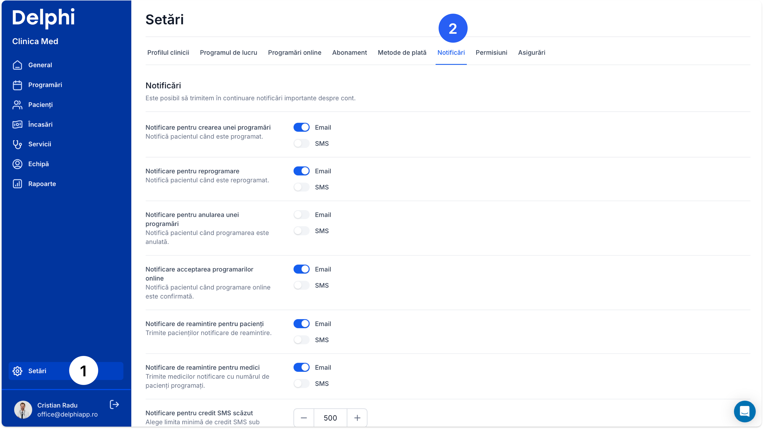 Cum setez notificările