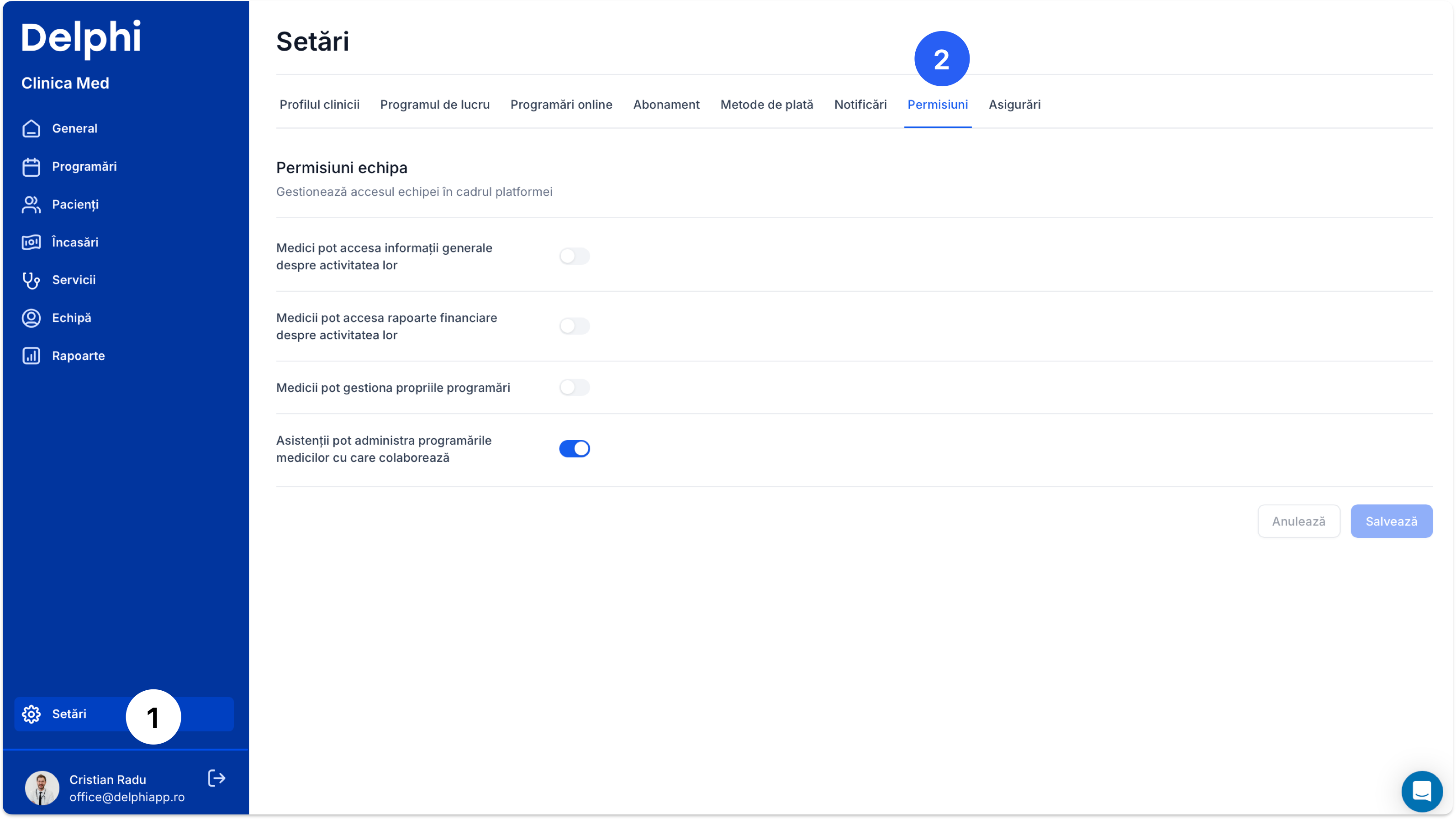 Cum setez permisiunile echipei