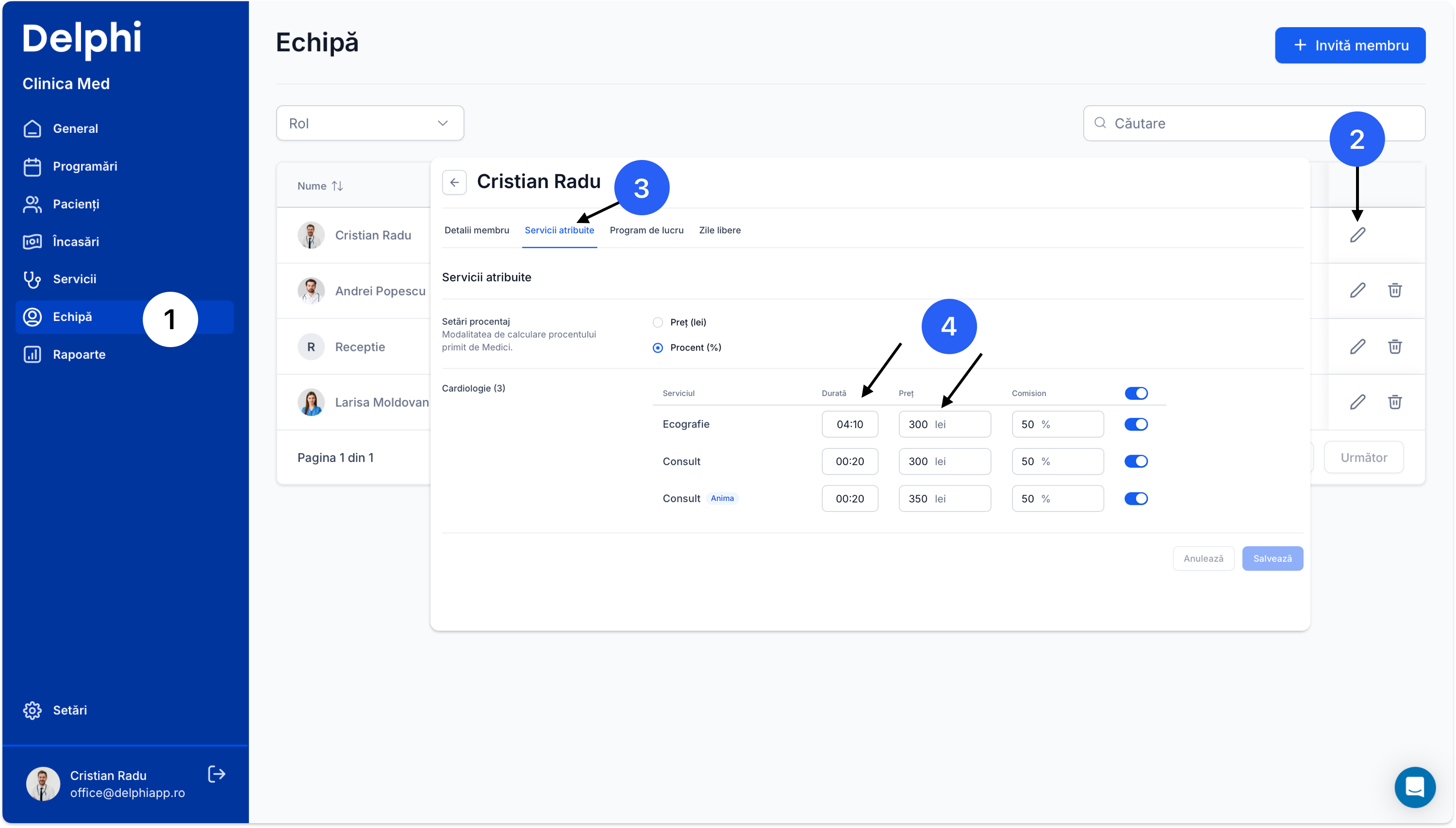 Cum modific prețul sau durata unui serviciu