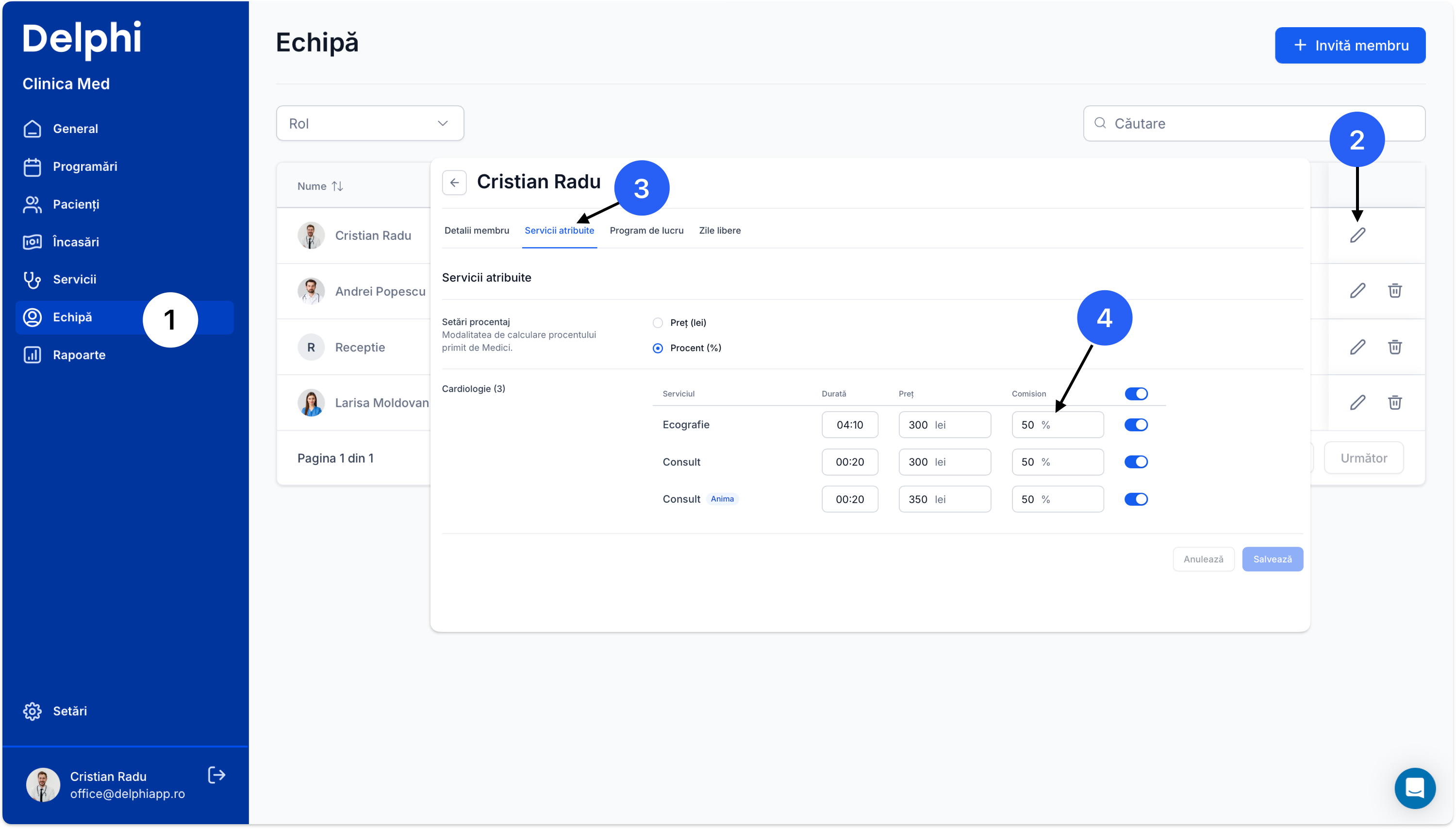 Cum adaug un comision pentru medici